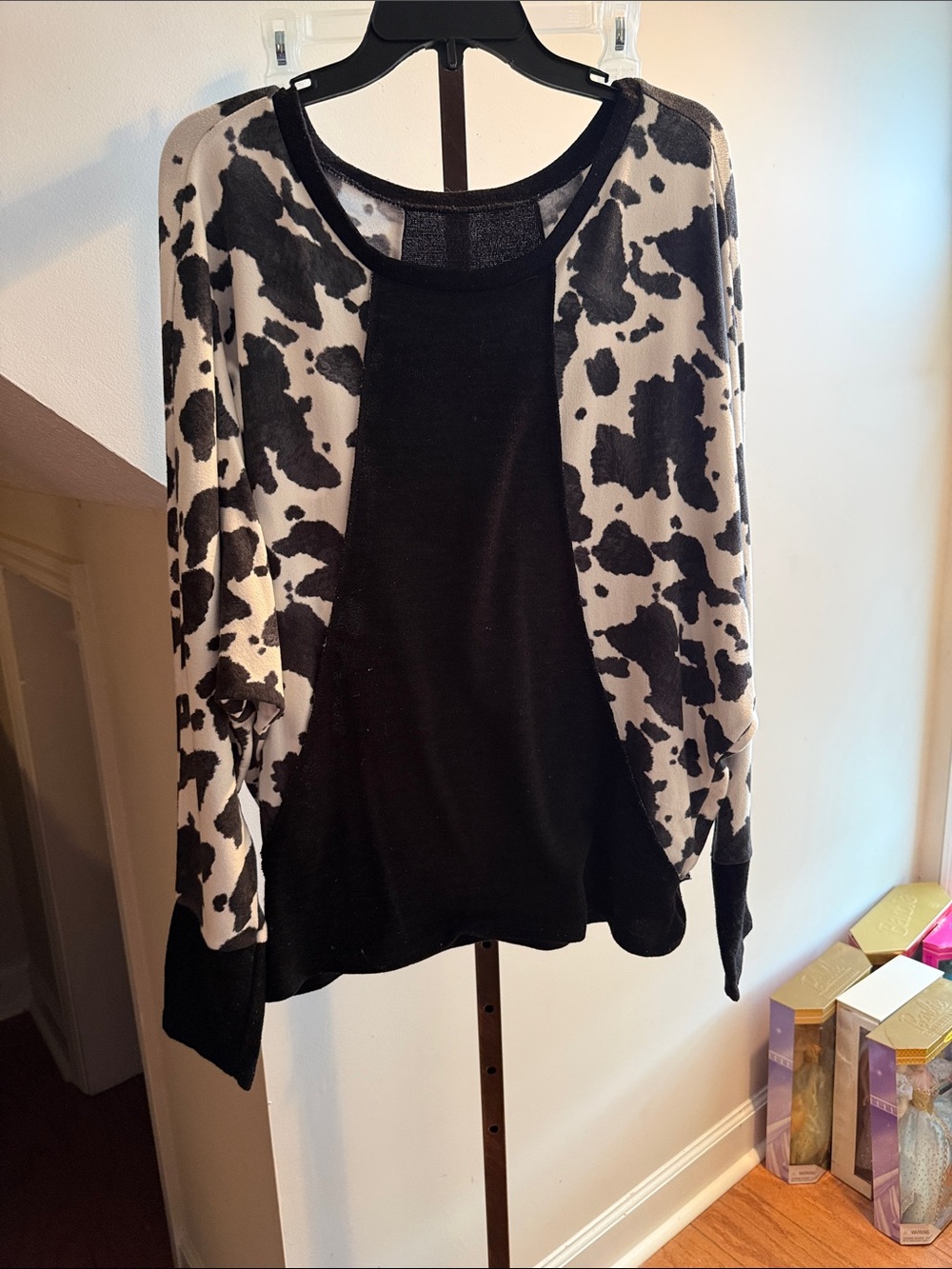 Black & White Cow-Print Dolman Sleeve Sweater